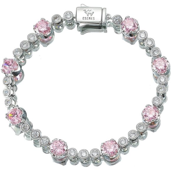 Eseres Tennis Bracelets Women's 7 Inches Silver Round Zircon Hand Chain Jewelry